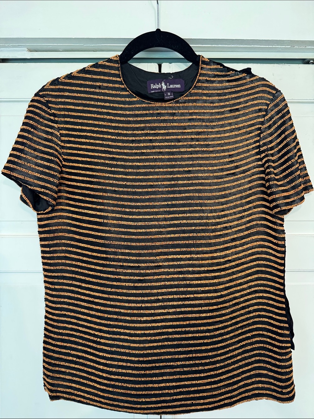 Ralph Lauren Black and Gold Metallic Stripe Short Sleeve Tee